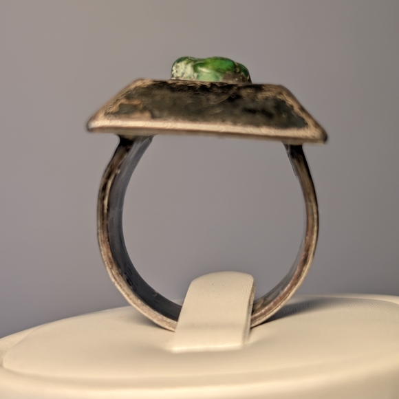 Rare Vintage Sterling Silver Turquoise Shadow Box Ring Size 9 - Picture 10 of 12